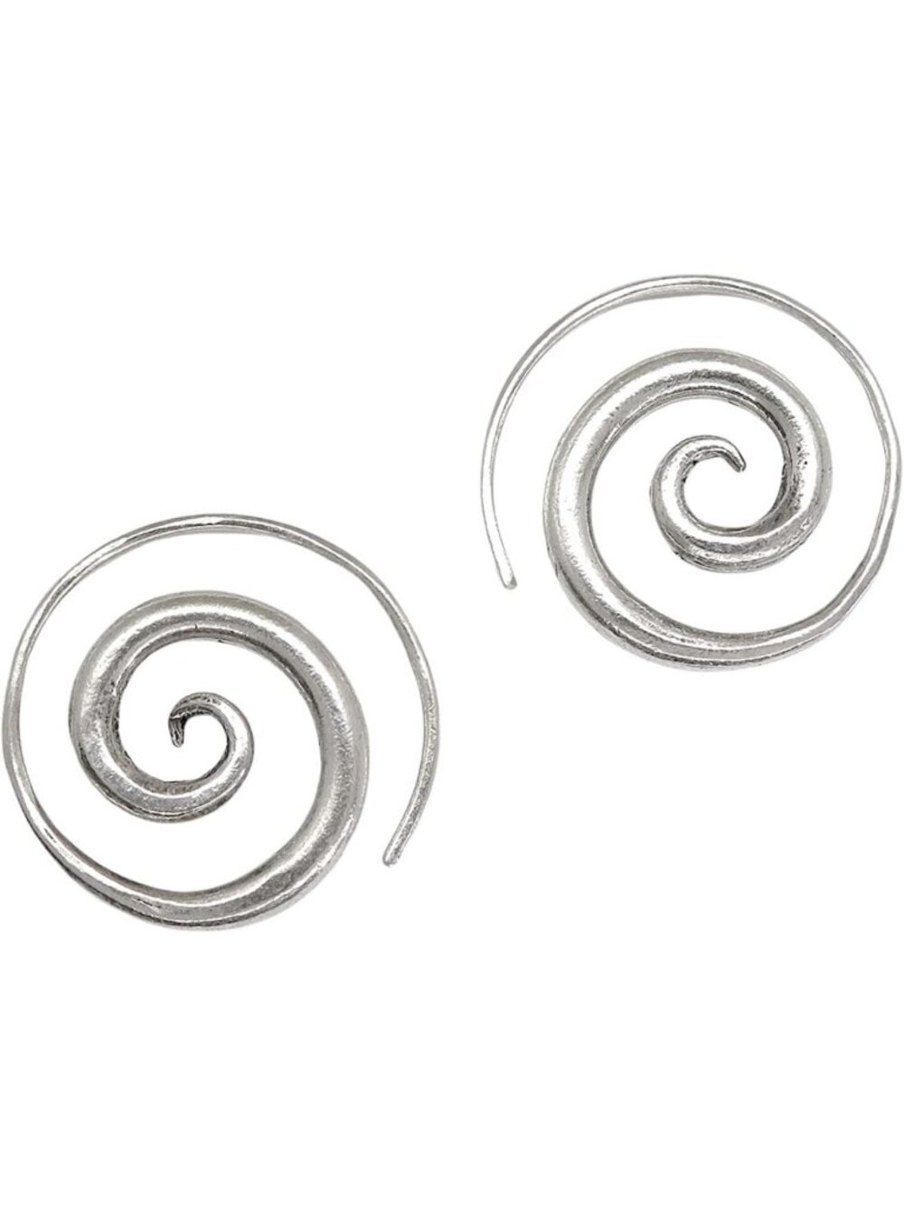 Handmade Sterling Silver Spiral Hoop Earrings, Minimalist Rustic Tribal Design